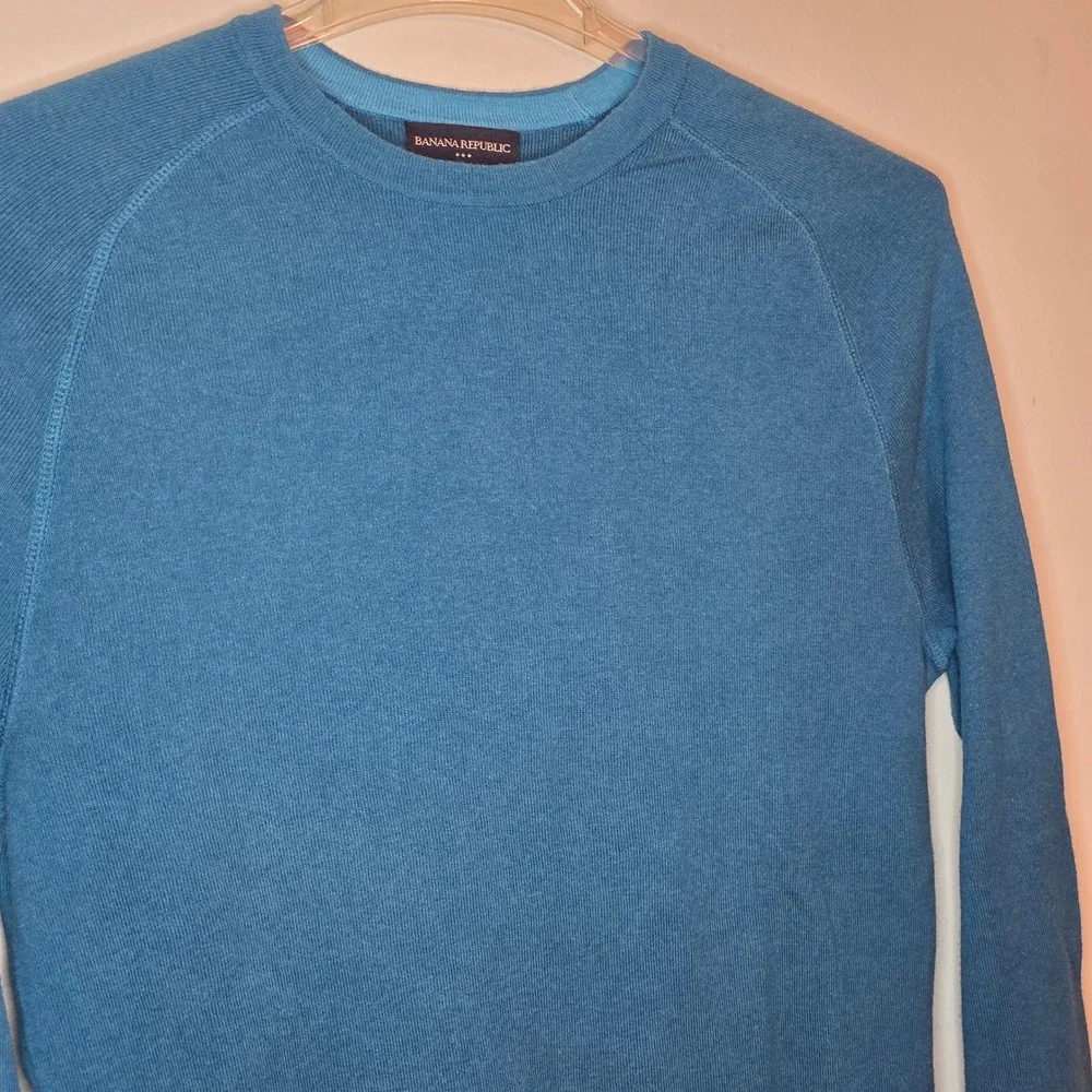Banana Republic Mens Small Teal Blue Long Sleeve Cotton Crew Neck Top‎ S